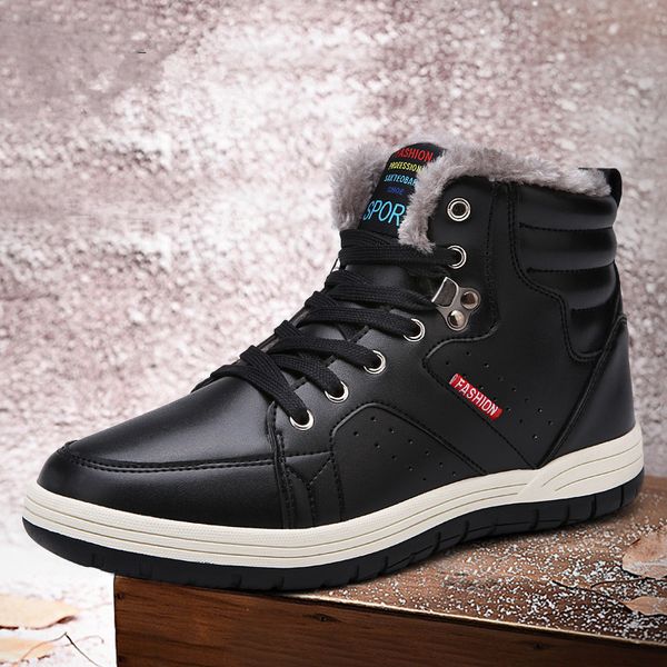 

2019 winter snow boots men fashion keep warm boots men casual plush ankle comfortable high help work shoes hx-057, Black
