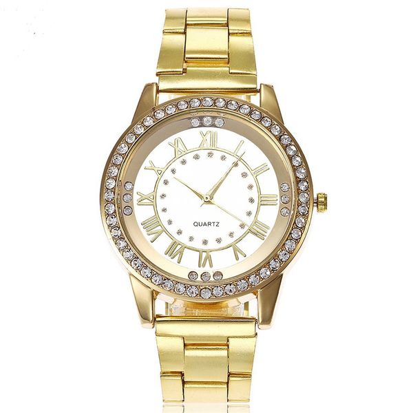 

luxury rhinestone gold rome watches women fashion alloy steel wristwatches personality casual female quartz watch relogio feminino, Slivery;brown