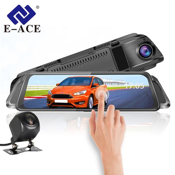 

e-ace car dvr 10.0 inch touch mirror fhd 1080p video recorder auto registrator dash camera dual lens with rear view camera