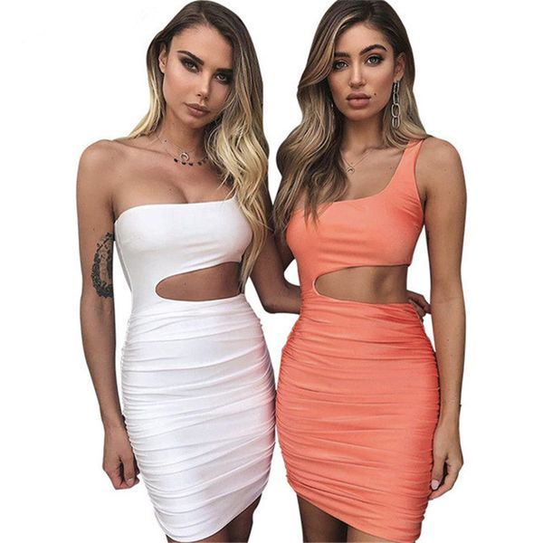 

party club women summer dress 2019 backless dress bodycon bandage mini dresses white one-shoulder hollow out vestido ladies, Black;gray