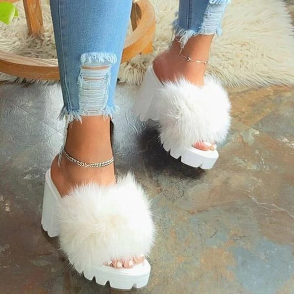 

open toe platform sandals women's fashion high heels flock hairy white for lady sandal sandals for women wide width party#, Black