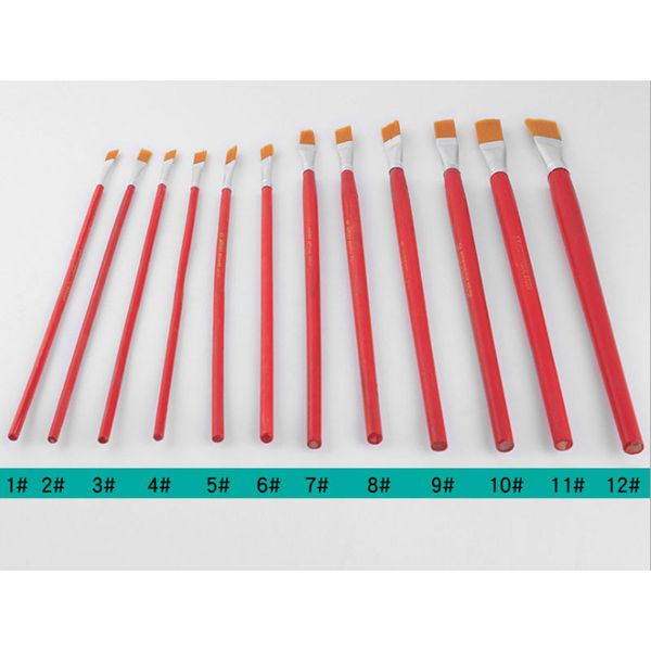 

12pcs nylon hair wooden handle different size watercolor acrylic oil paint brush set for drawing painting art supplies, Black;red