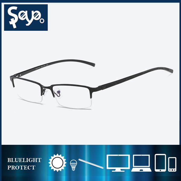 

anti blue light rays computer glasses men fashion retro aluminum magnesiu half frame eyeglasses glasses frame spectacles women, Black