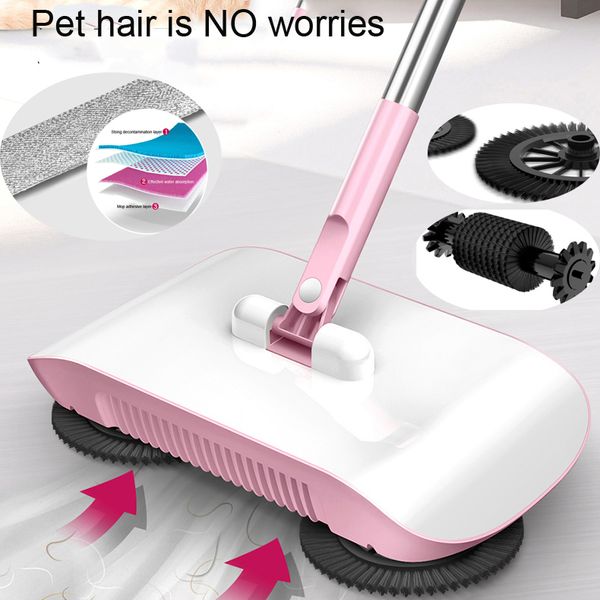 

hand push mop sweeper all-in-one mop sweeper magic broom dustpan stainless steel sweeping machine househould kitchen cleaning