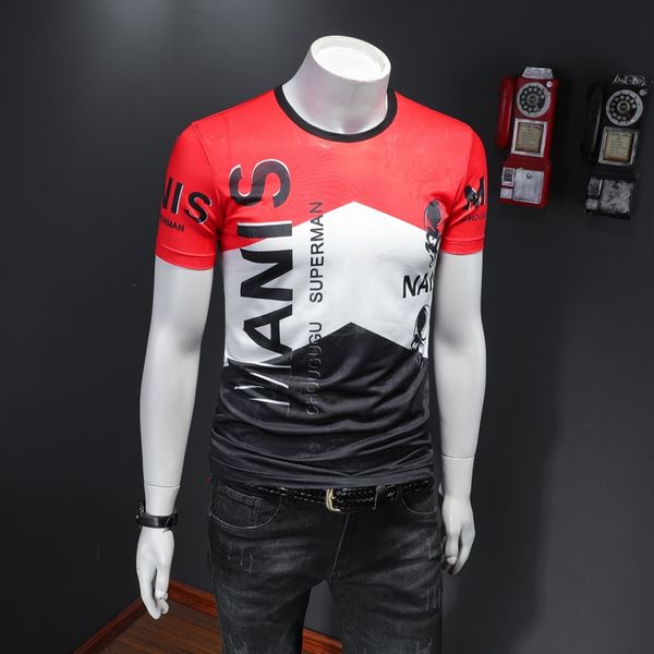

2020 new short-sleeved t-shirt men's trendy slim korean ice silk round neck personalized fashion casual printed compassionate men, White;black