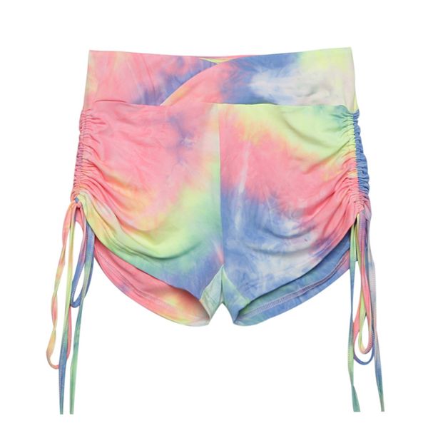 

yoga shorts colors tie-dye drawstring high waist sweat shorts rainbow color print for women sports 2020, White;red