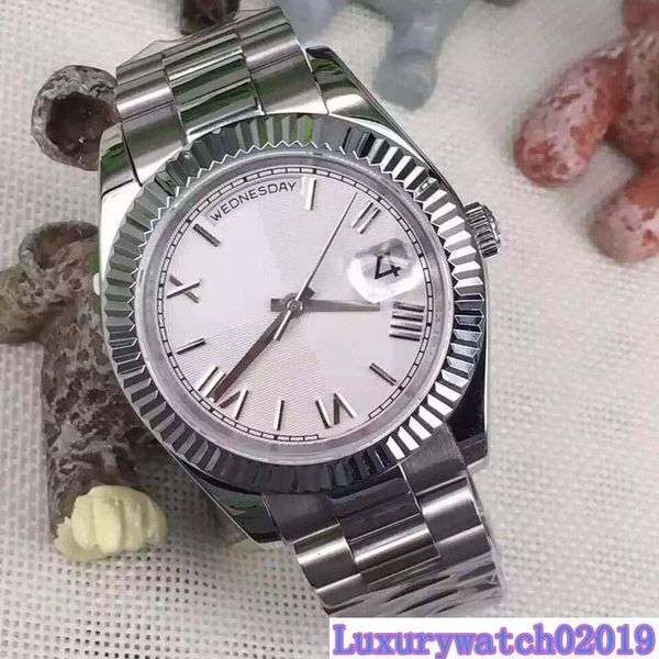 

2018 mens watch day date sapphire crystal roma number stainless steel men watches automatic mechanical male wrist watch, Slivery;brown