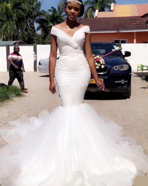 

2020 new white satin black girl african wedding dresses bridal gowns vestidos de novia berta beach wedding dress ruffled bottom