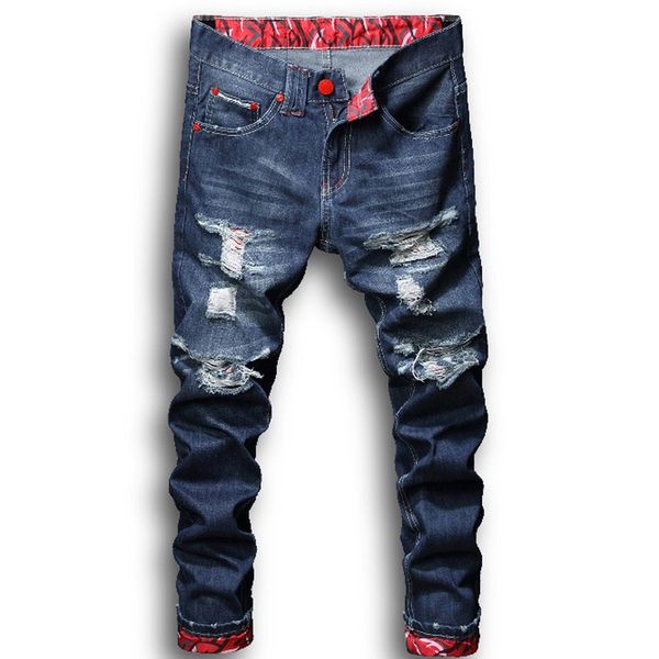 

2019 new young men's fashion casual stretch slim jeans classic trousers denim pants male jeans men, Blue