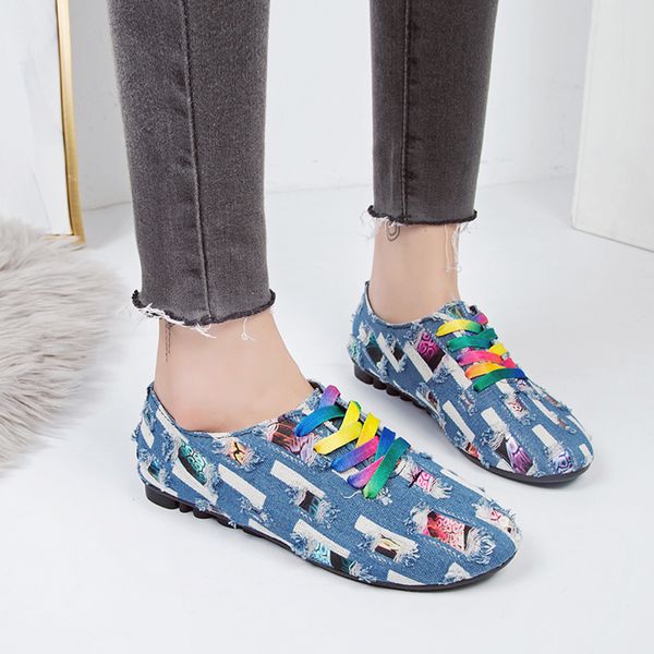 

klv new leisure women's low-heeled round toe denim cloth non-slip zapatos mujer tacon lace-up single shoes zapatos de mujer #78, Black