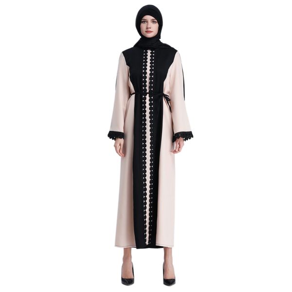 

traditional arabic muslim long skirt stitching lace robes national style women's dress khaki stitching black without headscarf, Red