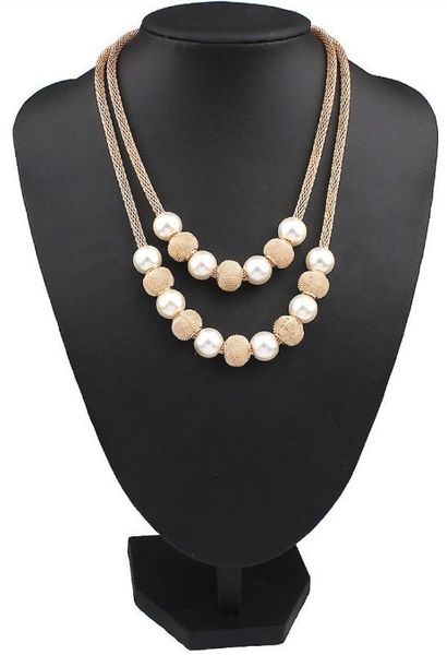 

female noble double layer pearl tassel vintage royal short necklace women 1n356, Golden;silver