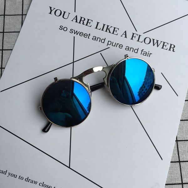 

flip up steampunk sunglasses men round vintage mens sunglass brand designer fashion glasses, White;black