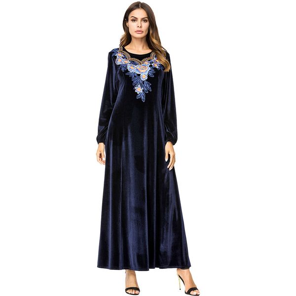 

187245 2018 kaftans autumn new large size women's slim slimming stitching gold velvet a-line dress moslemi naiste kleit pakaian wanita, Red