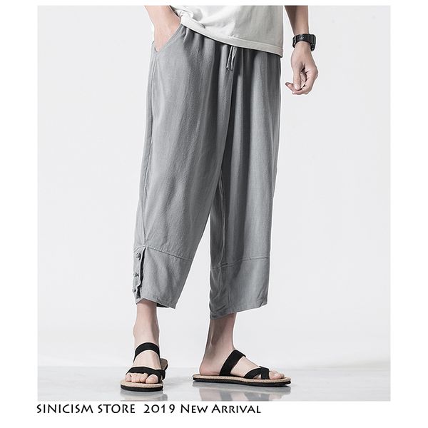 

sinicism store men hip hop joggers pants 2019 summer mens button harajuku sweaptpants male designer linen sweatpants plus size, Black