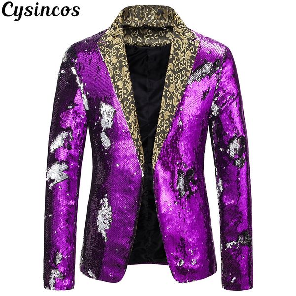 

cysincos new men black gold sequin double breasted one button suit men wedding party stage singer costumes nightclub prom blazer, White;black