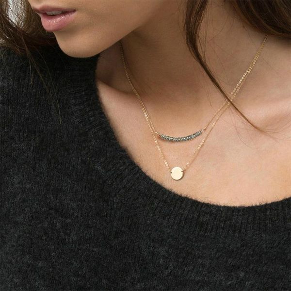 

women fashion jewelry 2pcs custom lettering necklace for long chain gold necklace trendy stainless steel pendant choker, Silver