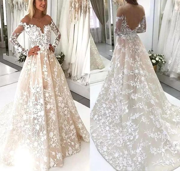 Discount Cheap Vintage Wedding Dress A Line Long Sleeves Lace