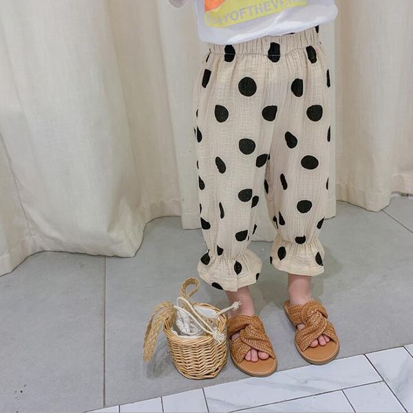 

2020 korea style girls dots pants summer cotton linen fashion girls pants 2-7t ho775, Blue