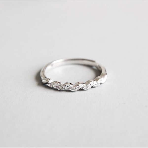 

100% 925 silver adjustable wavy zircon bridal rings fashion women jewelry for banquet wedding party, Golden;silver