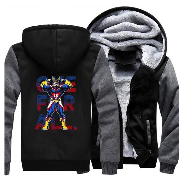 

japan anime thick hoodies sweatshirt fleece all might deku coat men my hero academia jackets winter warm one for all streetwear, Black