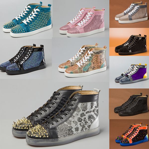 

2019 ace designer fashion designer brand rivet studs flat shoes red bottom casual shoes party couple leather casual shoe s01, Black