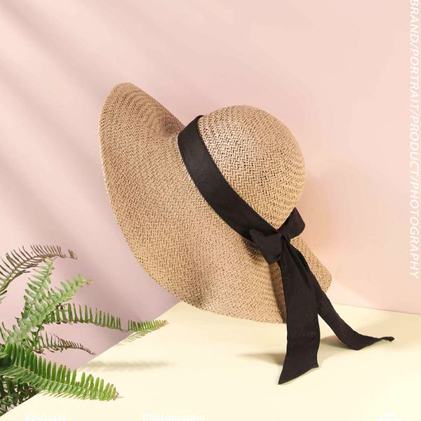 

macrocephaly seaside holiday straw hat womens foldable sun-protection large brimmed summer sun hat beach hat-style korean-style, Blue;gray