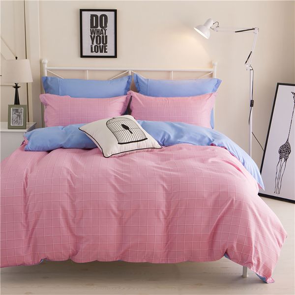 Little Plaid Bedding Set Girls High End Simple Pink Duvet Cover