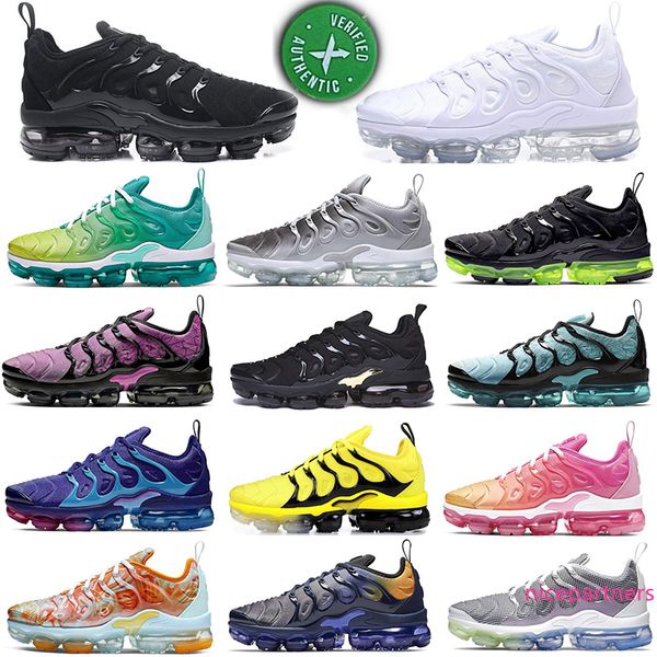 

2020 size 13 sneakers tn plus all black triple white running shoes violet dip dye wolf grey cushion running shoes men women sports trainers