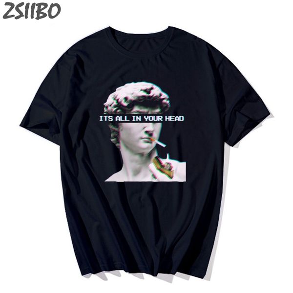 

harajuku men's tshirt funny michelangelo statue david vaporwave print short sleeve t shirt hiphop streetwear t-shirt men tee, White;black