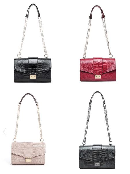 

2019 new arrival fashion women pu crocodile pattern classic chains messenger bag multicolor
