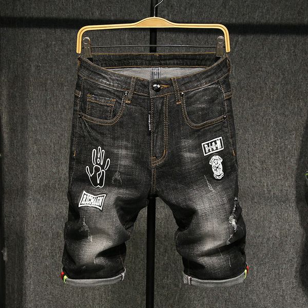 

2019 summer trend of fashion thin cool men knee-length denim shorts breeches slim fit youth south korea shorts, Blue