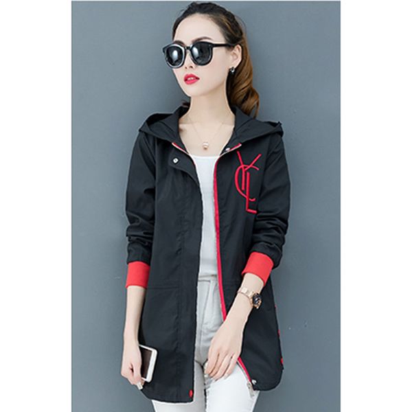 

windbreaker female long section 2019 new korean fashion loose thin section hooded spring and autumn coat a386, Tan;black
