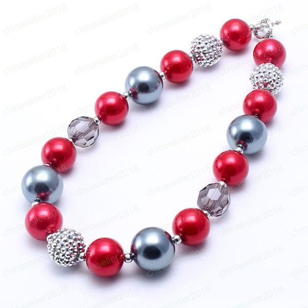 

fashion kid chunky necklace red+grey color bubblegum bead chunky necklace children jewelry for toddler girls, Silver