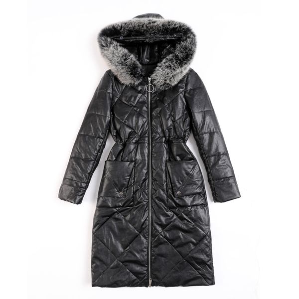 

long warm thicken pu winter jacket women snow wear cotton padded outerwear for women womens coat plus size, Black