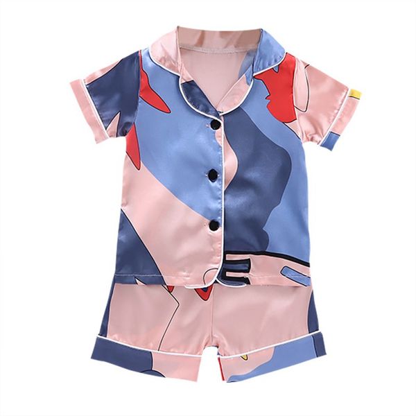 

summer baby clothes for boys girls 2pcs splice print print outfits set short sleeve blouse +shorts sleepwear kids pajamas, Blue;red