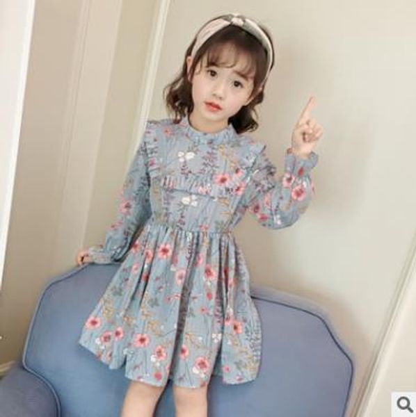 

корейская версия шифоновая юбка свободная платье с цветочным принтом новый 2019 года девушка плиссировала половину воротника с длинными рука, Red;yellow