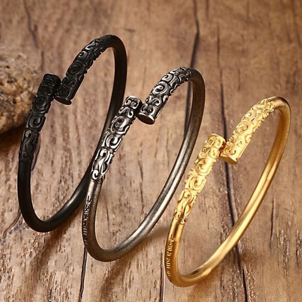

floret carving stainless steel bangle for men women vintage brackelts male jewelry ornament gold silver black, White