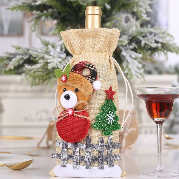 

christmas drawing rope linen cloth christmas gift wrapper party reusable wine bottle cover santa elk snowman
