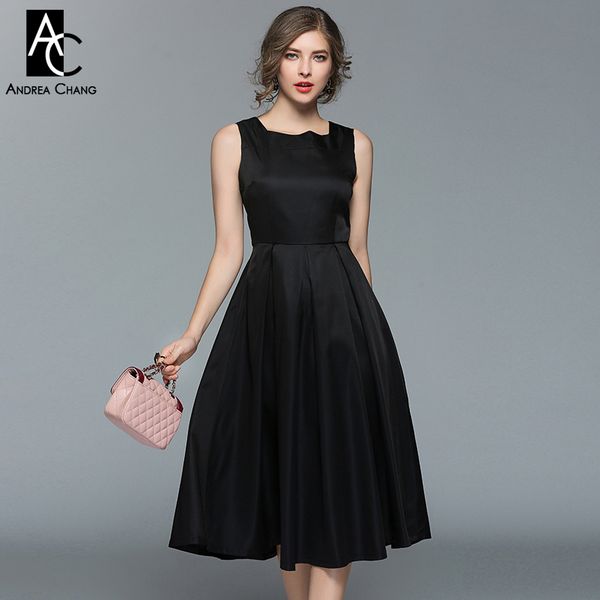 

spring summer woman dress square collar sleeveless black dress ball gown fashion vintage calf length elegant long xxl gown, Black;gray