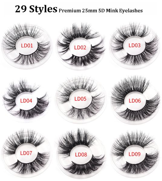 

29 styles premium 25mm 5d mink eyelashes soft natural thick cross handmade 3d mink eyelashes with eyelash packaging box