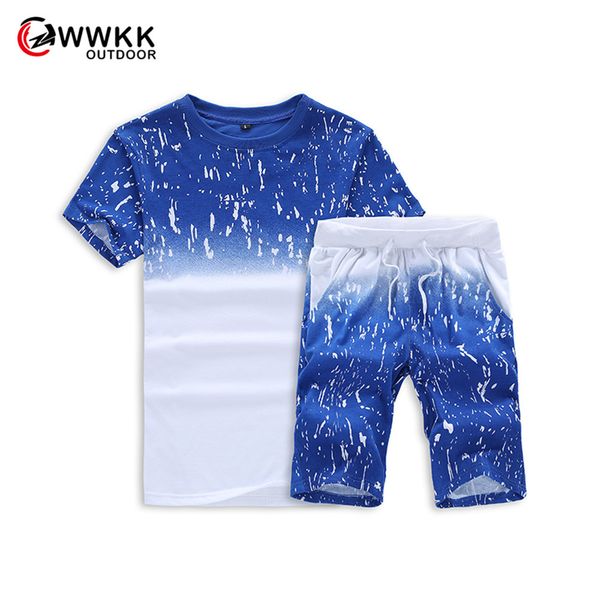 

wwkk new men's running wear short sleeve+shorts training quick dry loose t-shirt sports gym fitness sportswear trekking t-shirts, Gray;blue