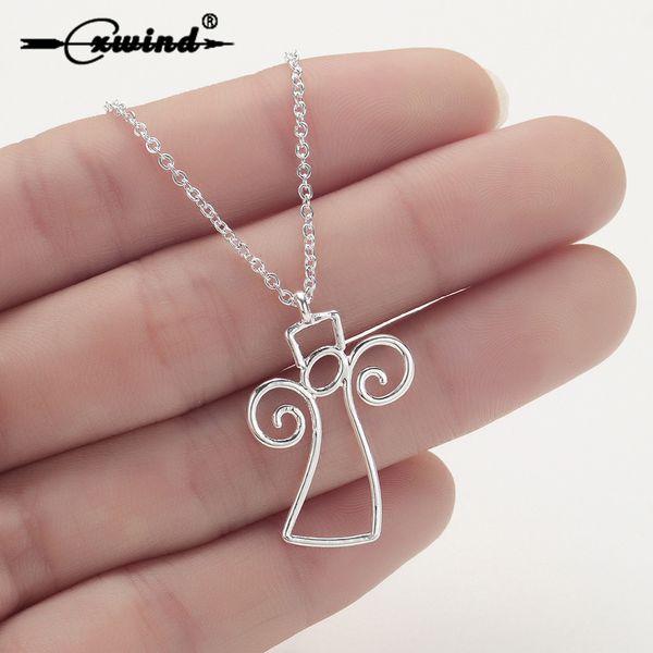 

cxwind guardian angel pendant necklaces for women bijoux femme fashion charm chain angel necklaces jewelry collares, Silver
