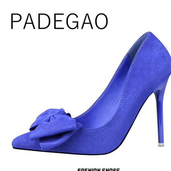 

butterfly-knot flock pointed toe women shoe fashion party supper high heel korean style shoes, Black