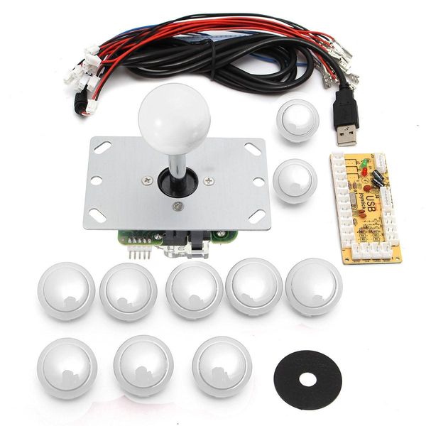2pcs Jogo Branco DIY Arcade Game Console Set Kits Encoder Peças de reposição USB para PC Joystick e botões
