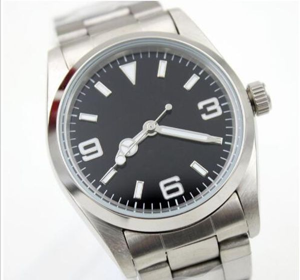 

automatic silver mechanical mens watch watches markers dial black stainless steel case bezel fixed hour index 39mm ugnoi, Slivery;brown