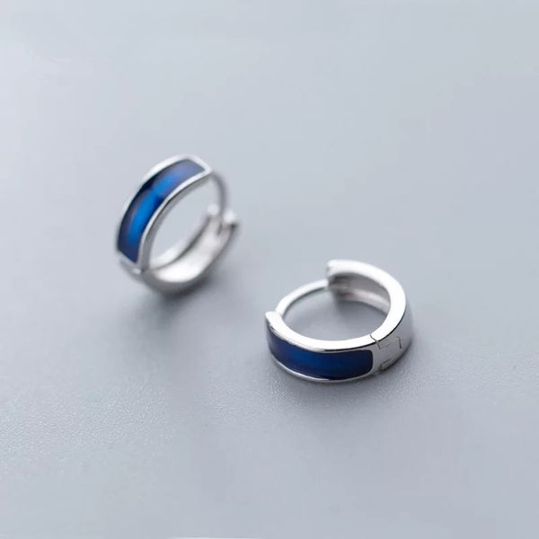 

s925 sterling silver earring fashion gradient blue round ear rings ear bone buckle simple wild men female silver jewelry, Golden