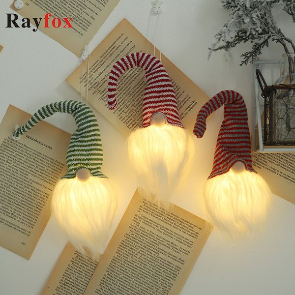 

christmas tree decoration led light striped cap faceless doll little santa claus ornament xmas hollow hanging tree decor natale