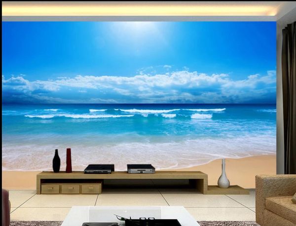 

Custom Photo Wallpaper Sea, blue sky, white clouds, landscape, TV background wall Home Decor Living Room Wall Covering