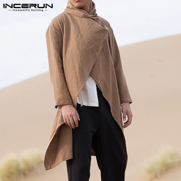 

мужские пальто с длинным рукавом шарф воротник тренч пончо хлопчатобумажные пиджаки сплошной плащ старинные нерегулярные куртки мужская улич, Tan;black